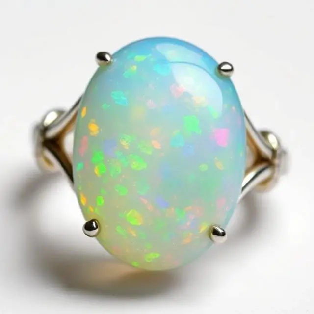 An opal ring showing its colors
