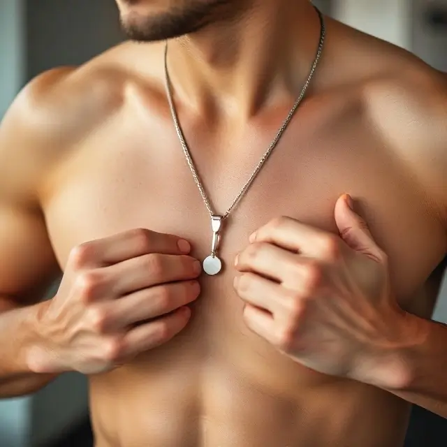 A person taking off a necklace before exercising