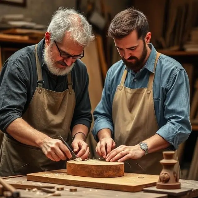 Master artisan teaching an apprentice