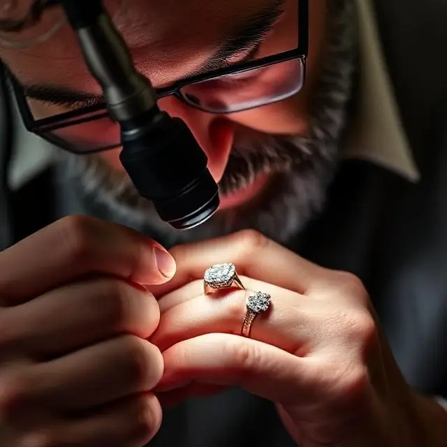 Jeweler inspecting a ring with a loupe